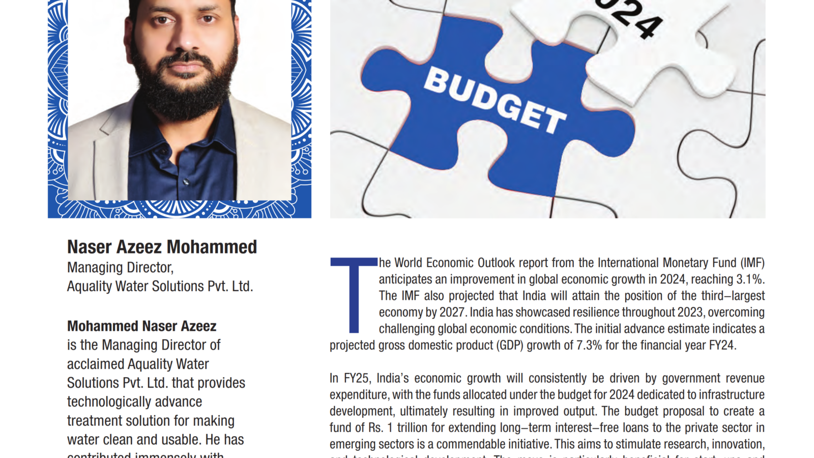 Water Age Magazine, Jan 2024-Budget Review-Mohammed Naser Azeez_001